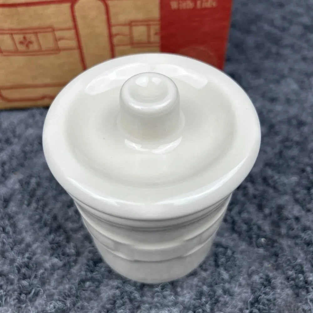 Longaberger Set of Two (2) Condiment Crocks with Lids Ivory - Picture 4 of 12